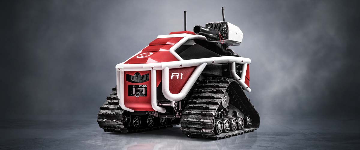 Le robot Alpha Wolf R1 a été développé par Alpha Robotics et designé par Evok pour assister les Pompiers dans la lutte contre les incendies.