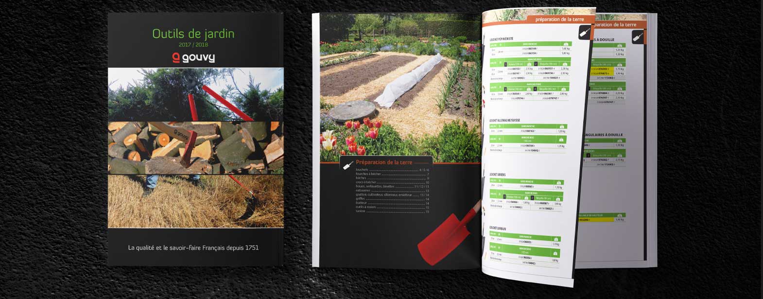 Les marques françaises Gouvy et Muller, fabricantes d’outils professionnels pour jardin et bâtiment, nous ont confié la réalisation de leurs catalogues produits.